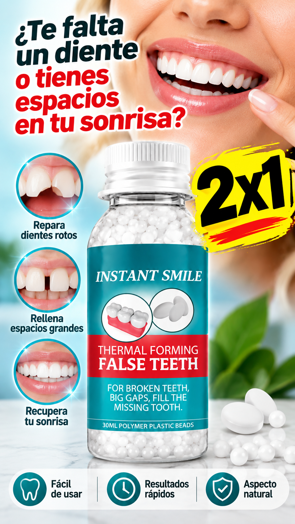 Dientes Postizos Temporales | Mejora tu Sonrisa en Minutos, Oferta 2x1 Hasta Agotar Stock