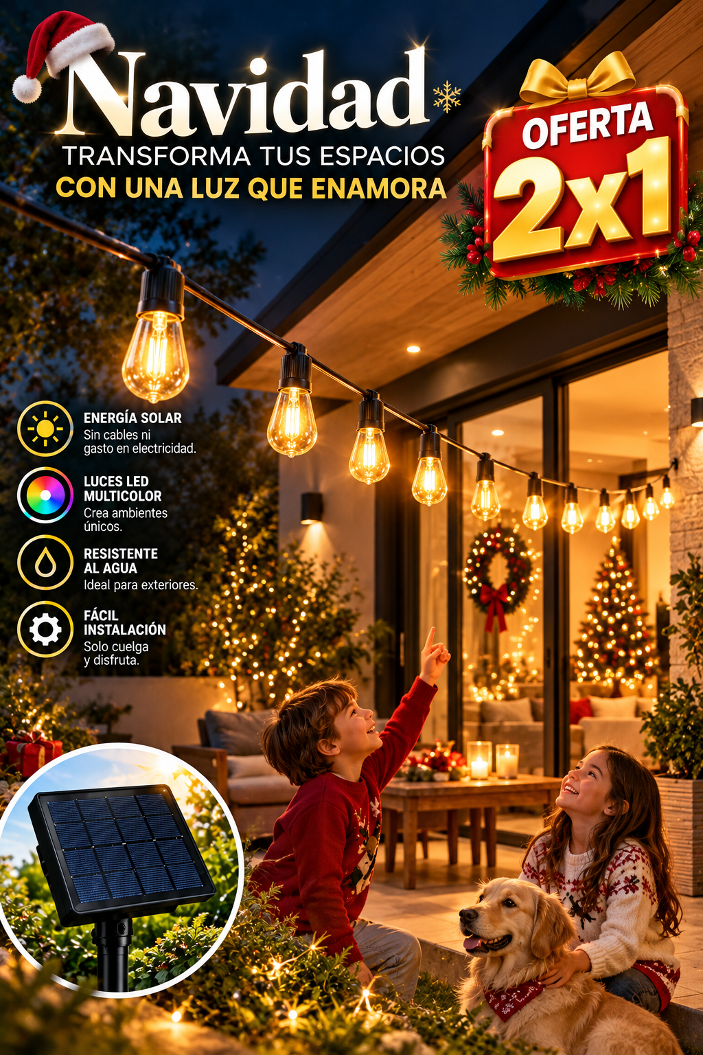 🎄 Luces Solares LED 20 Metros ✨ ¡Ilumina tu Navidad con OFERTA 2X1!