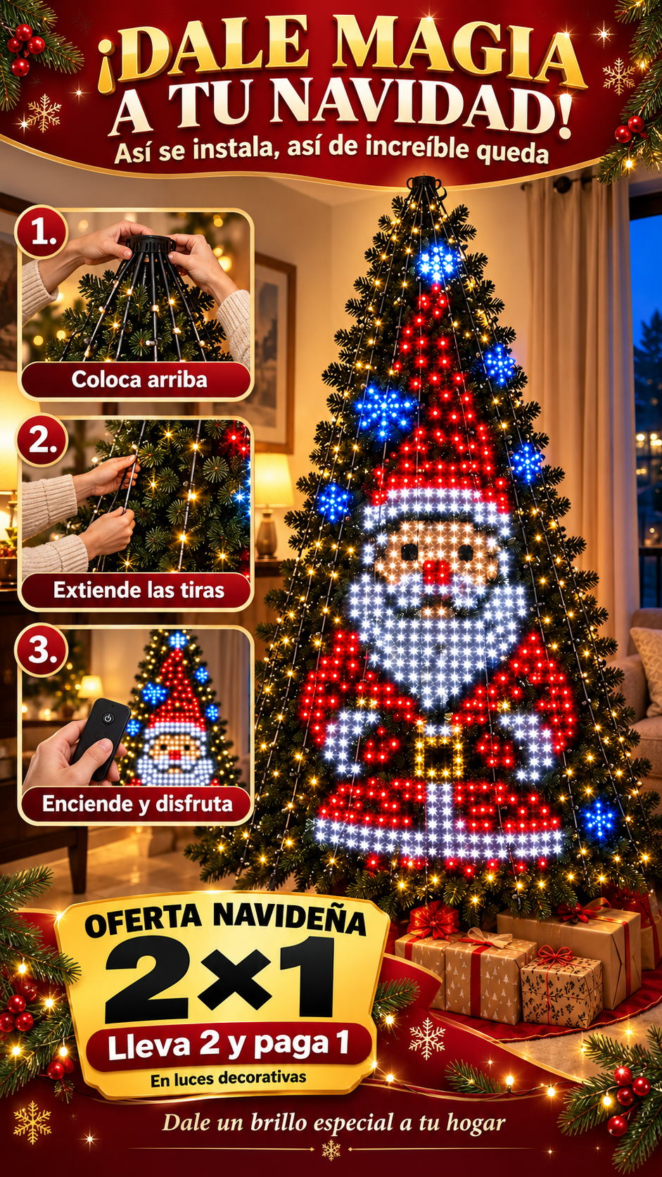 Árbol de Luces Solares Navideñas para Patio y Jardín ✨🎄 Oferta Navidad 2x1