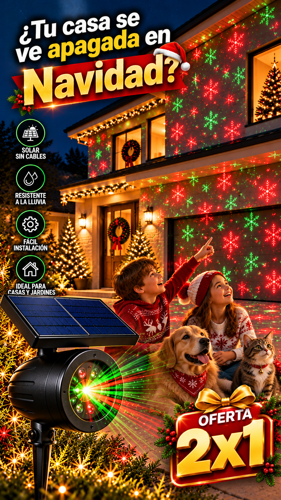 🎄 Luces Láser Solares de Navidad ✨ ¡Ilumina tu Hogar y AHORRA con el 2x1! 🎁
