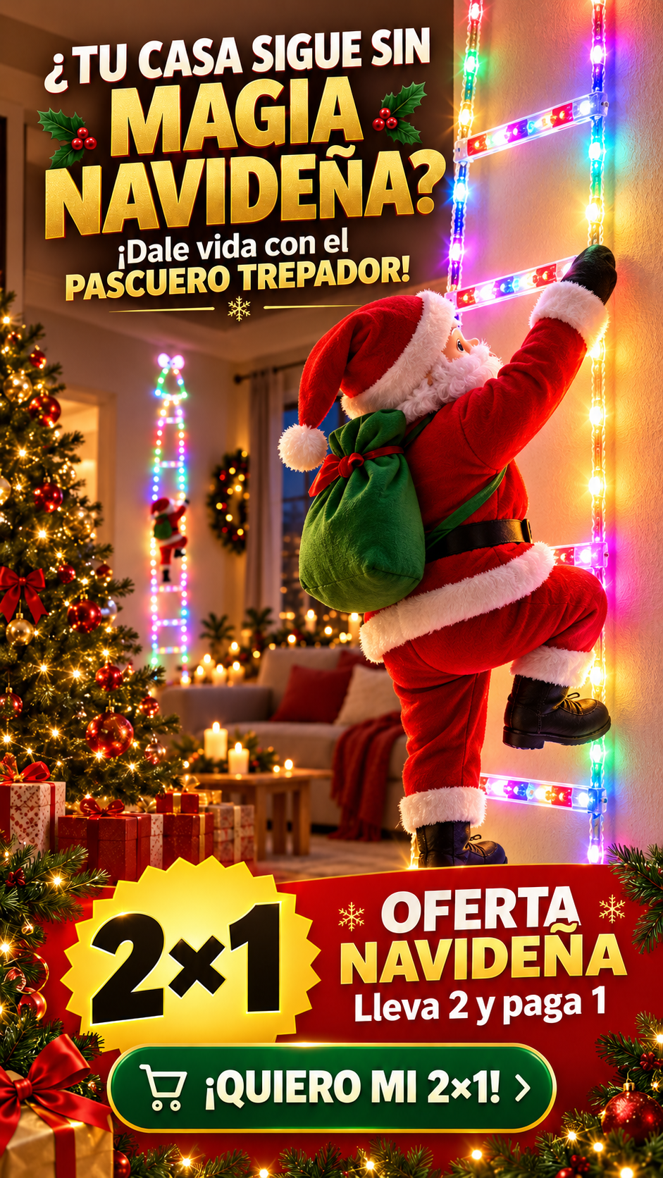 Pascuero Trepador con Escalera LED Multicolor 🎅✨| Súper Oferta Navideña 2x1